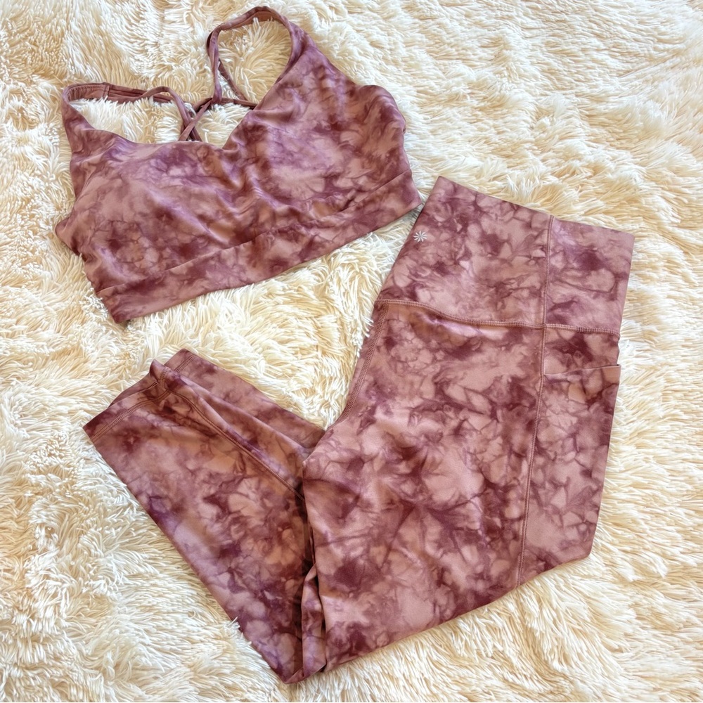 Tie-Dye High-Waist Leggings & Sports Bra Set - Mauve